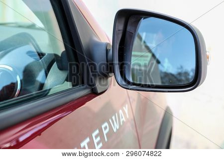 Moscow, Russia - April, 15, 2019: the image of the red car Renault Logan Stepway