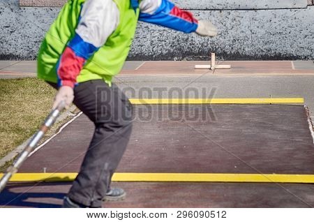 Gorodki - Russian Folk Sports Game. In This Game You Need Specific Distances To Smash Figures Made I