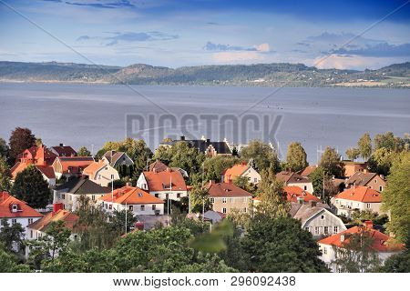 Jonkoping Town Residential Area With Lake Vattern In Sweden. Smaland Province.