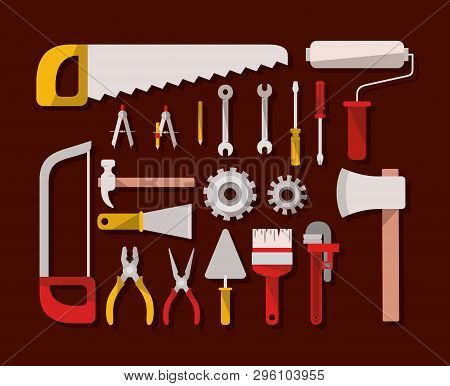 Construction Tools Set Items Vector Illustration Design