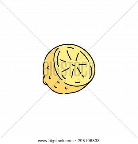 Cute Drawing Of Isolated Yellow Lemon Slice Cut In Half