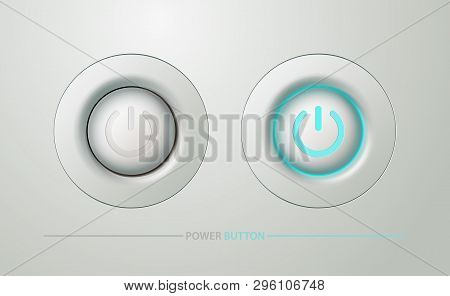 Plastic Round White Power Button In The On And Off Position. Realistic Style. Isolated Background. U
