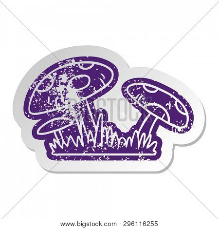 distressed old cartoon sticker of a toad stool