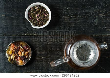The Armud With Tea, Tea Ceremony. Black Wooden Background