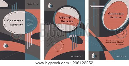 A Set Of Brochures With Geometric Abstraction. Collection Of Colorful Vintage Covers. Abstract Forms