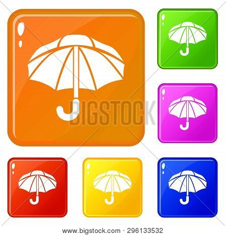 Nylon Umbrella Icons Set Collection 6 Color Isolated On White Background