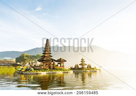 Pura Ulun Danu Beratan temple at sunrise in Bali, Indonesia