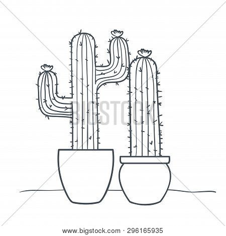 Cactus With Potted Isolated Icon Vector Illustration Design