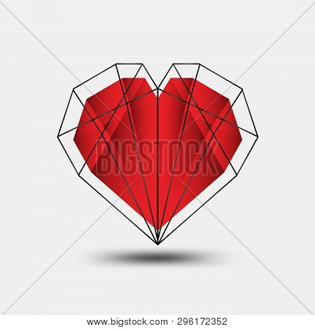 Red Heart Polygonal Vector, Heart Icon, T-shirt Logo, Flat Icon For Apps And Website, Love Sign, Val