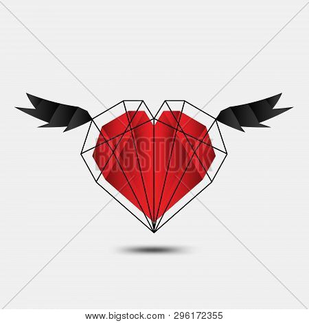 Red Heart Polygonal Vector, Heart Icon, T-shirt Logo, Flat Icon For Apps And Website, Love Sign, Val