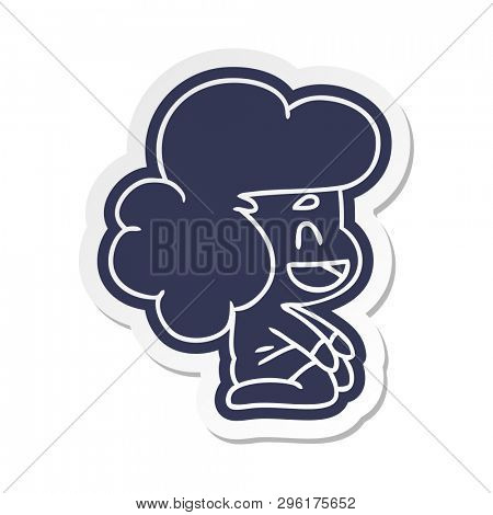 cartoon sticker of a kawaii alien girl