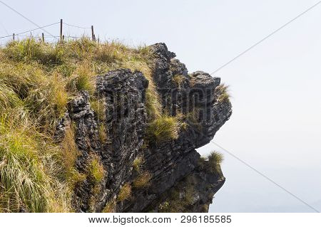 Top Of Phu Chi Fa Forest Park With Grass And Sky. Landscape Phu Chi Fa Forest Park View Point Chiang