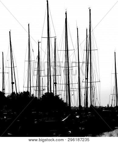 Many Mainmasts Of The Boats In The Harbor With Balck And White Effect