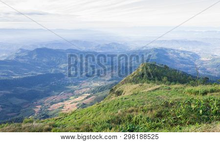 Village And Phu Nom At Phu Langka Mountain National Park Phayao Thailand Wide. Village Bottom Phu No