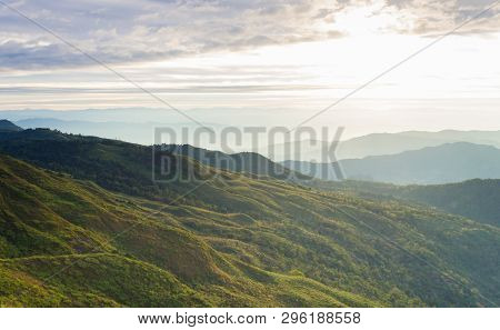 Wave Hill And Sunrise Cloud Sky At Phu Langka National Park Phayao Thailand Travel. Phu Langka Mount