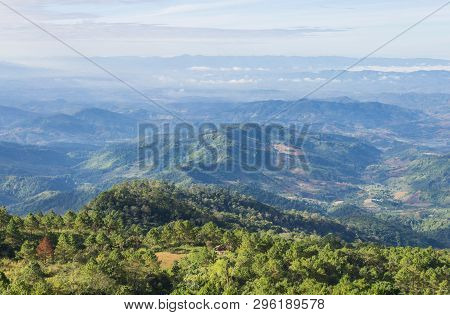 Green Tree Mountain Or Hill With Sky Cloud At Phu Langka National Park Phayao Thailand. Green Tree A