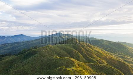 Landscape Phu Langka Mountain National Park Phayao Thailand Travel Wide. Green Tree Mountain And Clo
