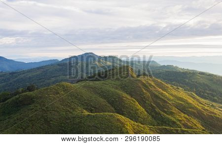 Landscape Phu Langka Mountain National Park Phayao Thailand Travel Zoom. Green Tree Mountain And Clo