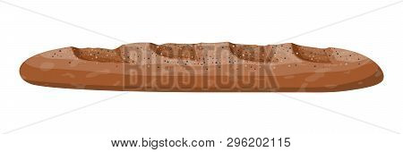 Brown Bread Loaf. Rye Bread Roll Baguette. Baked Food. Bakery Shop. Vector Illustration In Flat Styl