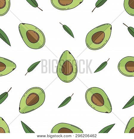 Avocado Colored Isolated Seamless Pattern On White Background.