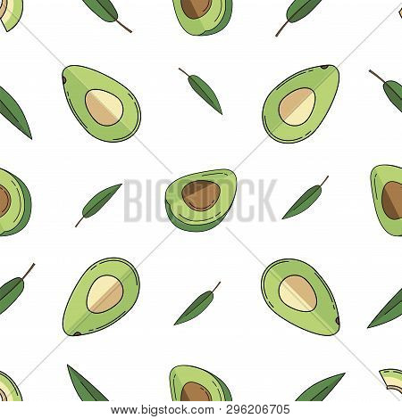 Avocado Colored Isolated Seamless Pattern On White Background.