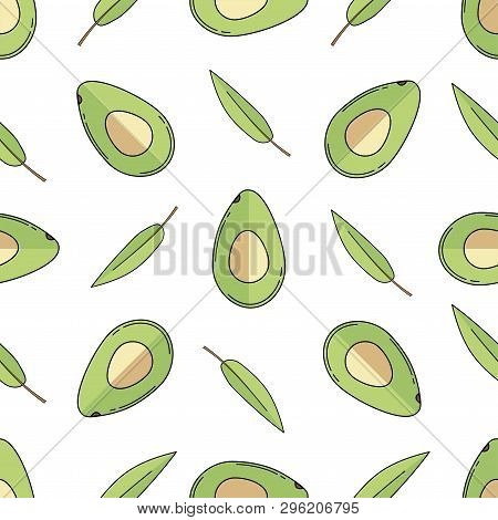 Avocado Colored Isolated Seamless Pattern On White Background.