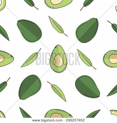 Avocado Colored Isolated Seamless Pattern On White Background.