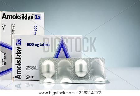 Chonburi, Thailand-october 14, 2018 : Amoksiklav 2x 1000 Mg Film Coated Tablets. Amoxicillin And Cla
