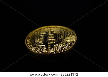 Golden Bitcoin On A Black Background, Money