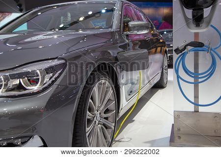 Nonthaburi, Thailand - April 3, 2019: Bmw With Charging Point Presented In Motor Show 2019