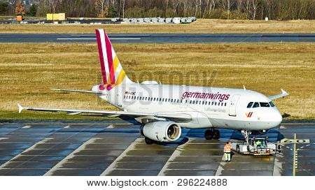 Dresden, Germany - February 12, 2018: An Airbus A319-100 Aircraft Of Lufthansa Subsidiary Germanwing