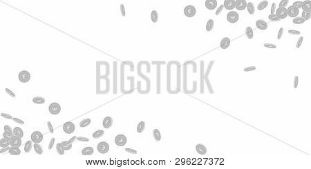 European Union Euro Coins Falling. Scattered Black And White Eur Small Coins. Jackpot Or Success Con