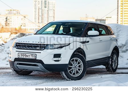 Novosibirsk, Russia - 03.10.2019: Front View Of Range Rover Land Rover Evoque In White Color After C