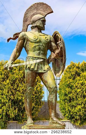 Sparta, Greece - March 29, 2019: Statue Of Leonidas, King Of Sparta In Peloponnese