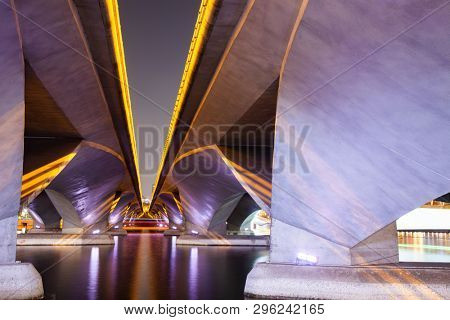 abstract photo of a bridge lines at night