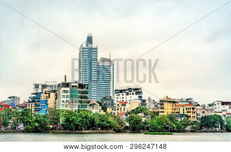 Cityscape Of Hanoi At Truc Bach Lake. The Capital Of Vietnam