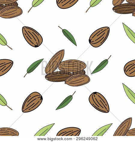 Almond Colored Isolated Seamless Pattern On White Background.