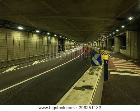 A Long Exposure Photo Of The Larvotto Tunnel In Monaco.