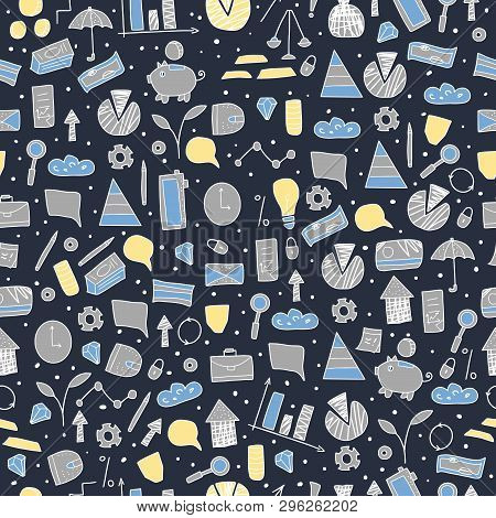 Seamless Pattern With Finance Elements. Business Concept. Endless Background. Vector Color Illustrat