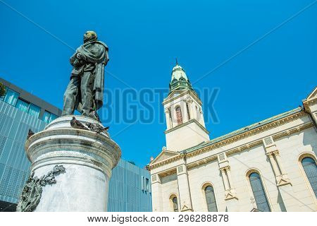 Zagreb, Croatia, Flowers Square, Monument Of Croatian Poet Petar Preradovic And Serbian Orthodox Chu
