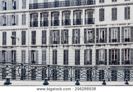 Marseilles, France, June 2018, Facade Of A Haussmann Style Building Seeing From A Bridge