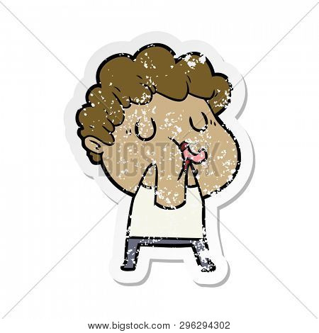 distressed sticker of a cartoon man pulling face