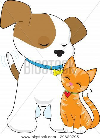 Chat et chiot mignon
