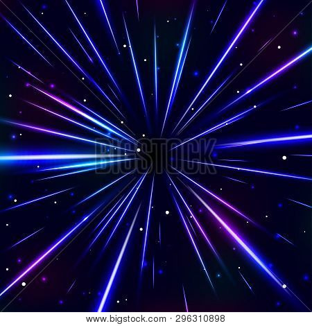 Abstract Cosmic Background With Light Lines, Flares And Stars. Vector Illustration For Your Graphic 