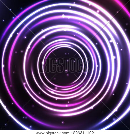Abstract Cosmic Background With Light Circles. Shiny And Starry Space Frame. Vector Illustration For