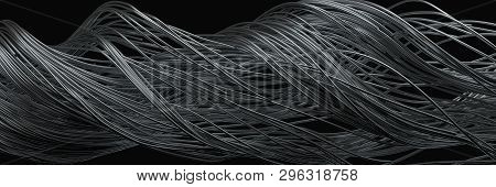 Twisting Steel Wires. Flowing Metal Rods On Air. 3d Illustration