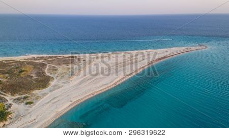 Beach At Possidi Cape On The Kasandra Peninsula. Greece. Aerial View