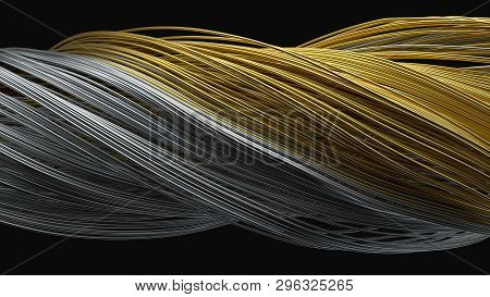 Twisting Metal Wires. Flowing Metal Rods On Air. 3d Illustration
