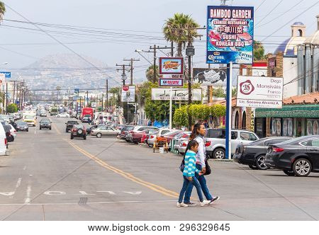 Ensenada, Mexico - May, 31, 2015: Street View Of Ensenada Mexican City Located 80 Miles South Of San