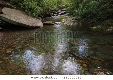 Trailside Creek In The Great Smoky Mountains National Park, Tennessee, In Early Summer.